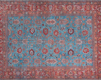 Tapis Kilim turc, Tapis 8x10, Tapis Oushak 8x10, Tapis Bleu 8x10, Tapis Turc Oushak, Tapis Salon, Tapis Oriental 8x10, Tapis Heriz 8x10