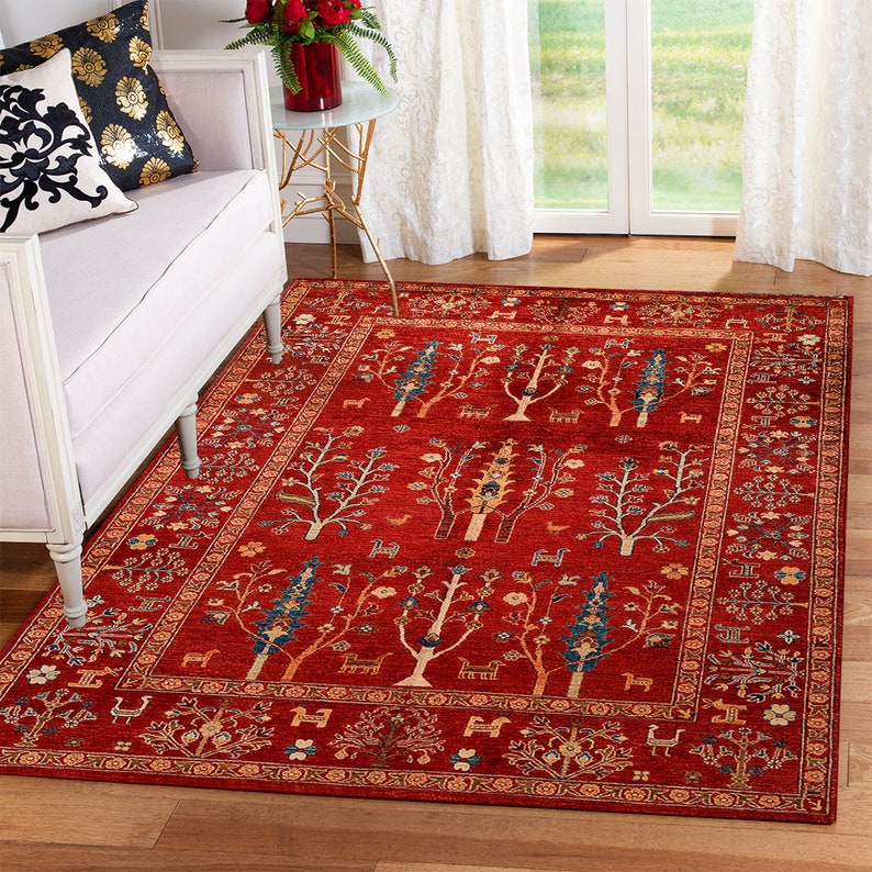 Elegante tappeto turco Kilim rosso, ideale per una fattoria, perfetto per la zona giorno, tappeto eclettico per la decorazione della casa, tappeto tradizionale in stile vintage immagine 5