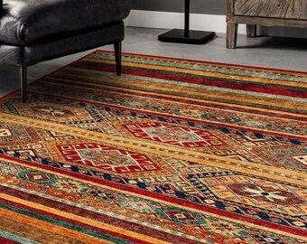 Alfombra Kilim de estilo vintage, alfombra oriental tradicional turca que no se desprende, sala de estar, dormitorio, comedor, oficina en casa, alfombra Kilim colorida 8x10