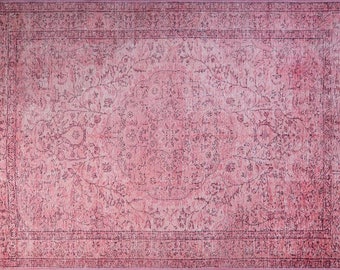 Rugs 9x12, Turkish Pink Rug, Pink Oushak Rug, Area Rug 9x12, Vintage Turkish Rug 9x12, Livingroom Rug, Oriental Rug 9x12, Faded Oushak Rug