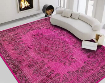 Turks tapijt Fuchsia, traditioneel etnisch tapijt met medaillon, tapijten voor de woonkamer, rustiek tribaal tapijt, boho chic rechthoekig tapijt slaapkamer