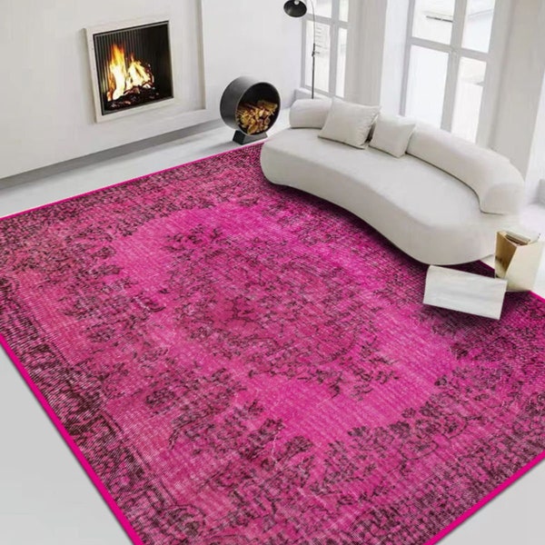 Alfombra turca fucsia, alfombra étnica tradicional con medallón, alfombras para sala de estar, alfombra de área tribal rústica, dormitorio de alfombra rectangular Boho Chic