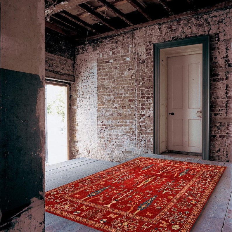 Elegante tappeto turco Kilim rosso, ideale per una fattoria, perfetto per la zona giorno, tappeto eclettico per la decorazione della casa, tappeto tradizionale in stile vintage immagine 1