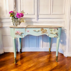 Custom Order Option | French Provincial Vanity |  Makeup Table Vintage | Dressing Table Floral Painted | Contact shop to order.
