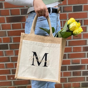 Personalisierbare Jutetasche mit Name und Initial | Markttasche | Geschenk | individuell | Einkaufstasche