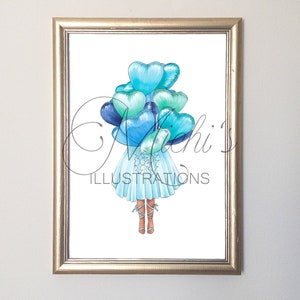 Blue Balloons (Fashion Illustration Print)