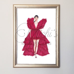 Lady in Red (Fashion Illustration Print)