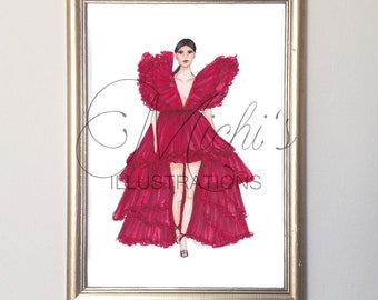 Lady in Red (Fashion Illustration Print)