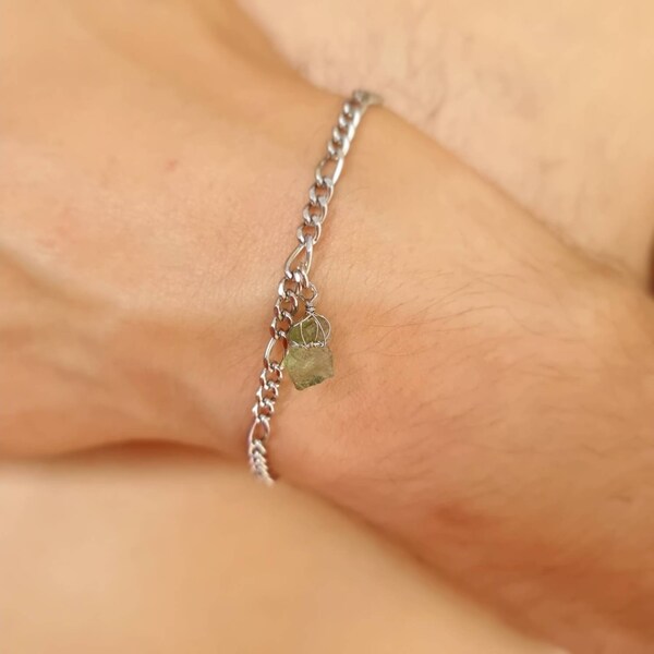 Moldavit Armband Roh Moldavit Schmuck Tektit Meteorit Unisex Wire Wrap Grün Kristall Herz Chakra