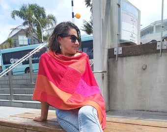 Wool Poncho-Wool Sweater Red Orange Women's Shawl -Trendy Women's Outerwear, Cozy and Stylish poncho shawl for women