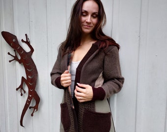 Long Sweater-Wool Cardigan- BOHO Hooded coat-Stylish Brown Coat-Full Sleeve fashion- Hooded Cardigan-Long Brown Stylish Full Sleeve Coat