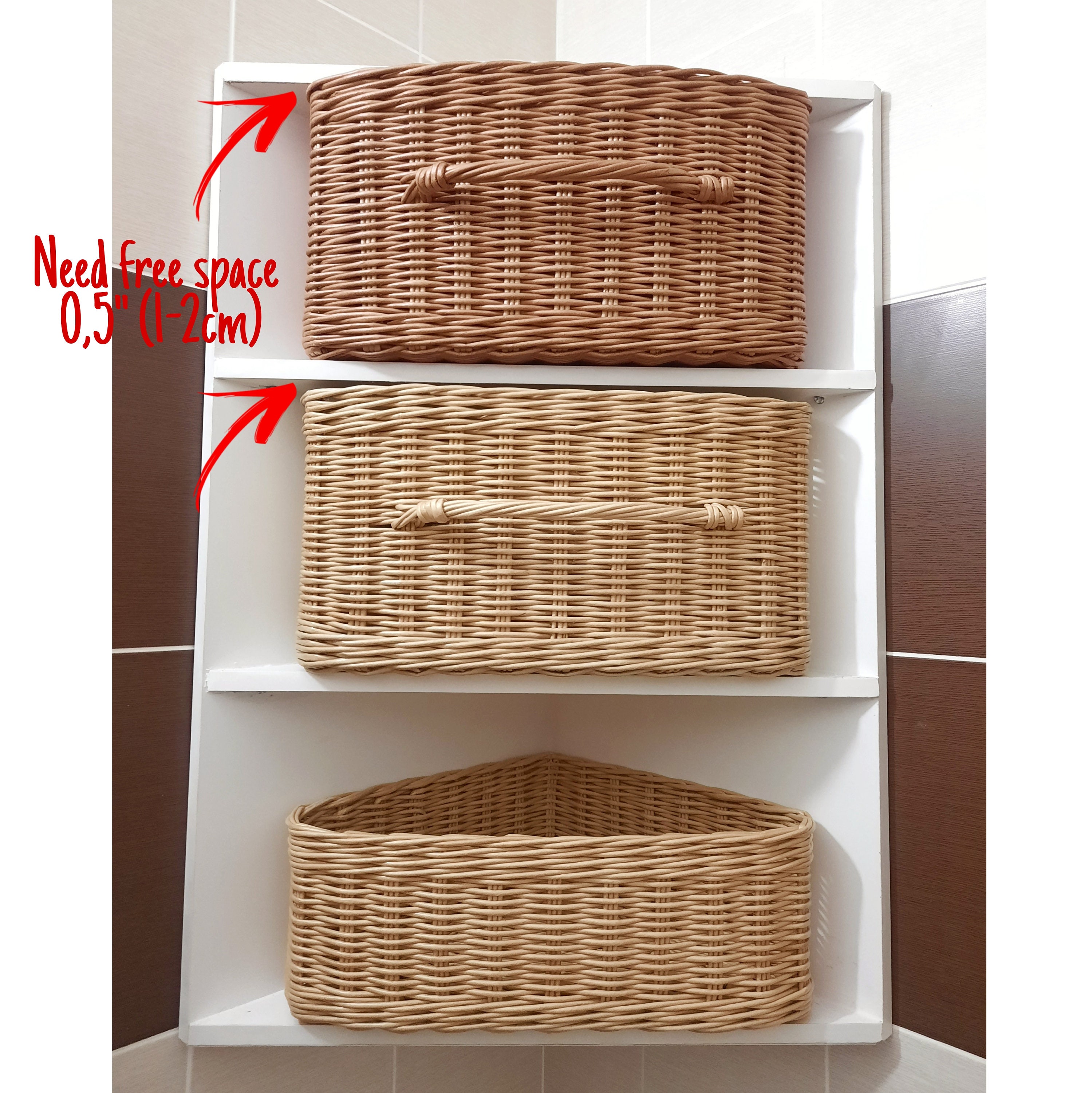 Triangle corner basket with handle Wicker storage hamper Etsy