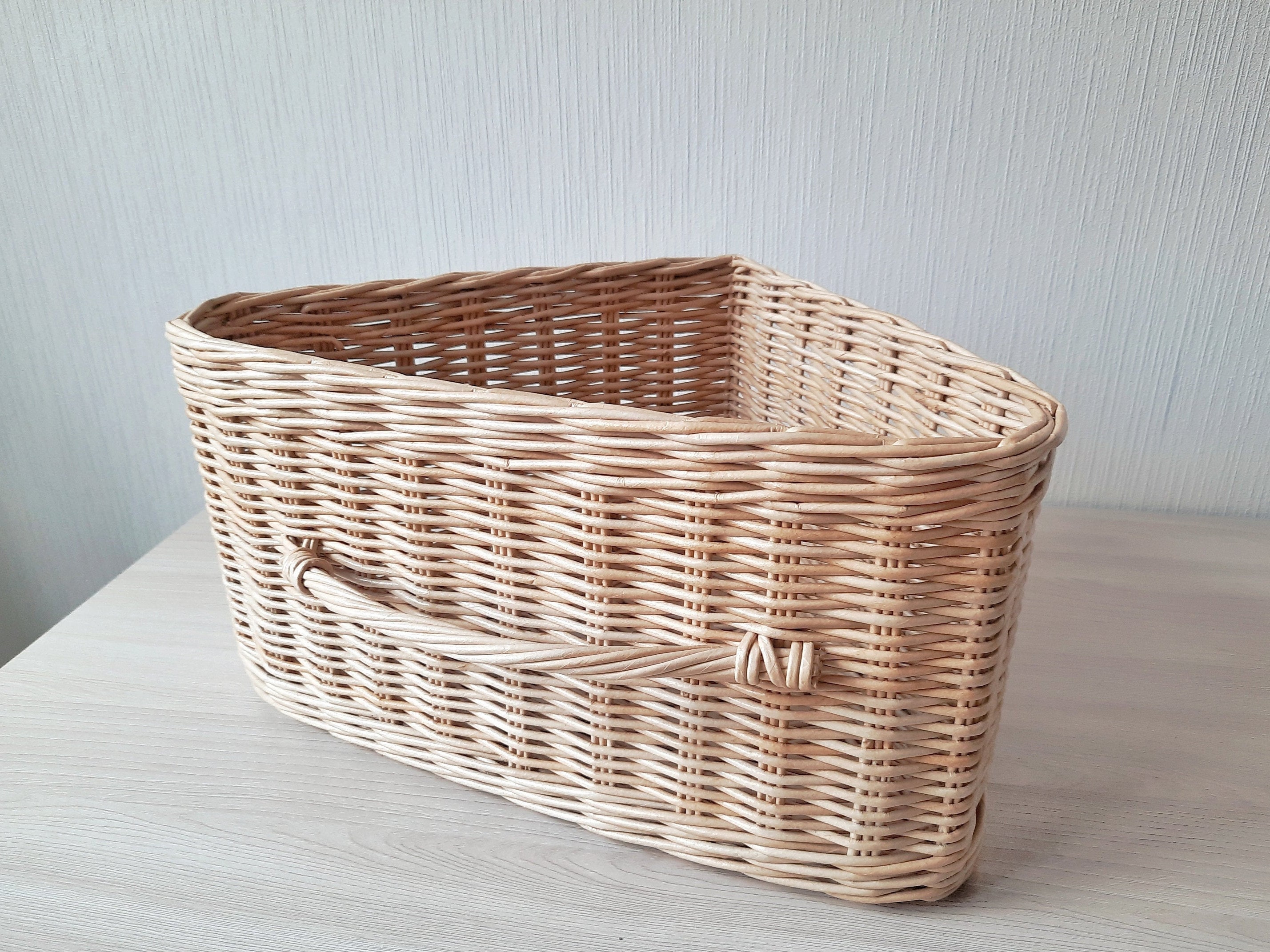 Triangle corner basket with handle Wicker storage hamper Etsy