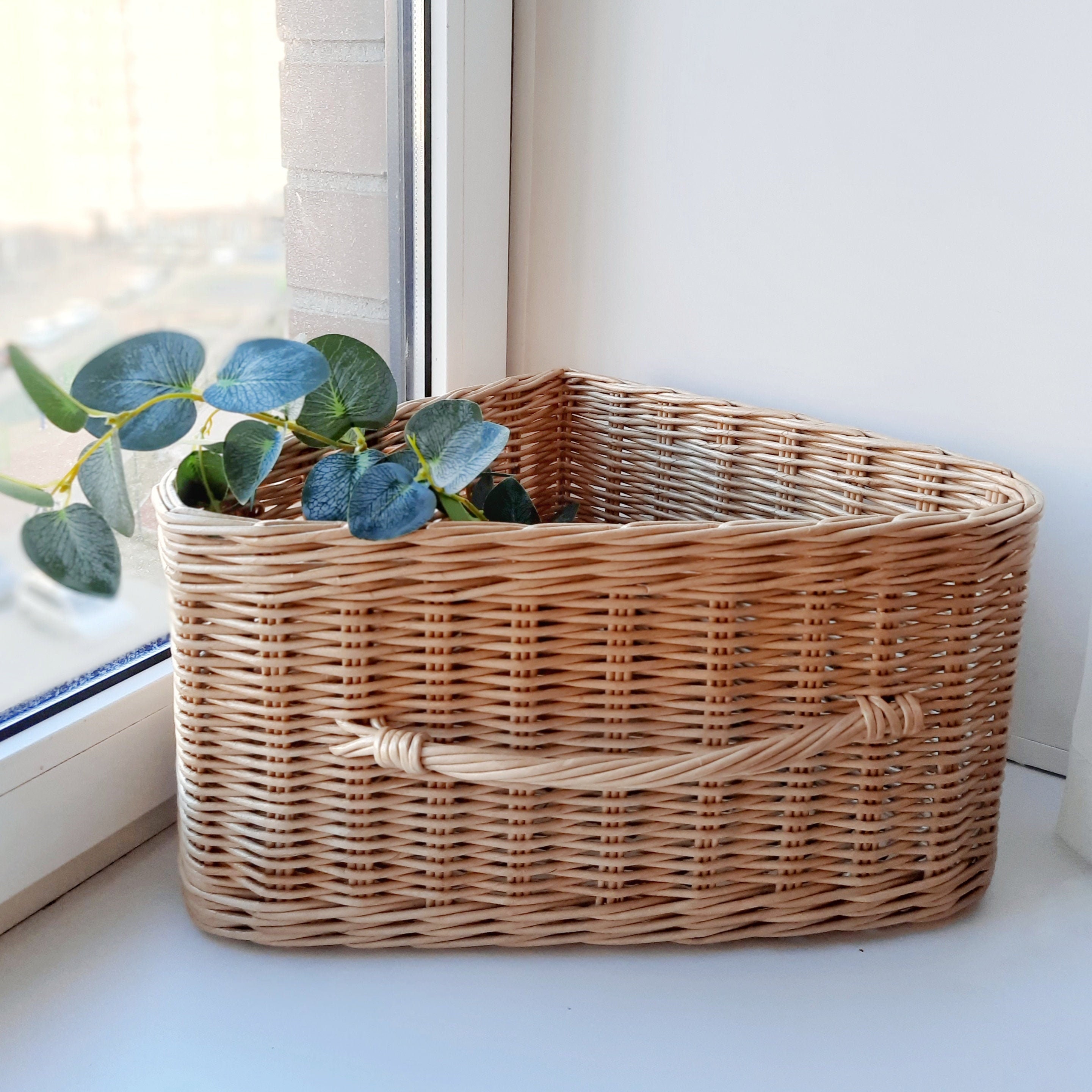 Triangle corner basket with handle Wicker storage hamper Etsy