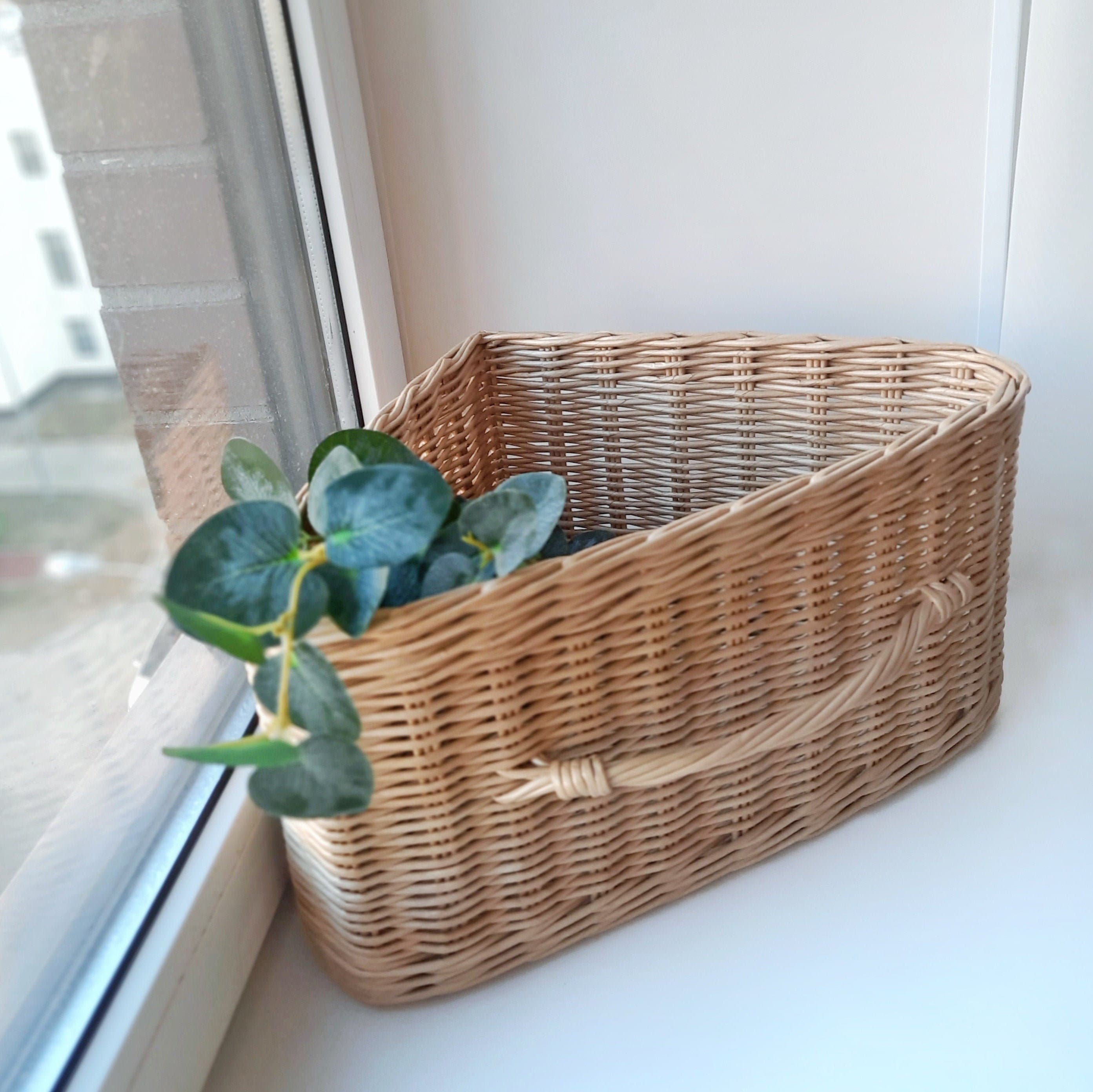 Triangle corner basket with handle Wicker storage hamper Etsy