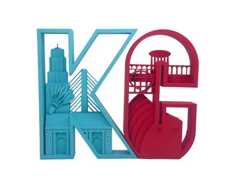 Kansas City - City Letters - Teal and Red