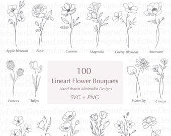 Line Art Flower Bouquets Svg Bundle, Flower Svg, Bouquet Svg, Floral Svg, Botanical svg,Rose svg, Sunflower svg, Cricut svg,svg files cricut