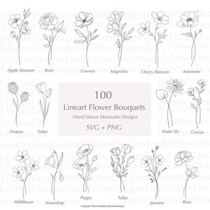 Line Art Flower Bouquets Svg Bundle, Flower Svg, Bouquet Svg, Floral Svg, Botanical svg,Rose svg, Sunflower svg, Cricut svg,svg files cricut