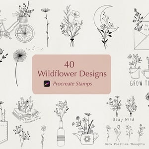 Procreate Wildblumen Stempel Set | Blumen zaubern | Blumen Pinsel | Procreate Botanisches Bündel | Procreate Pinselset | Kommerzielle Nutzung Pinsel