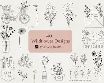 Zestaw pędzli Procreate Wildflower Stamp Brushset: 40 pędzli z motywami kwiatowymi (do użytku komercyjnego)