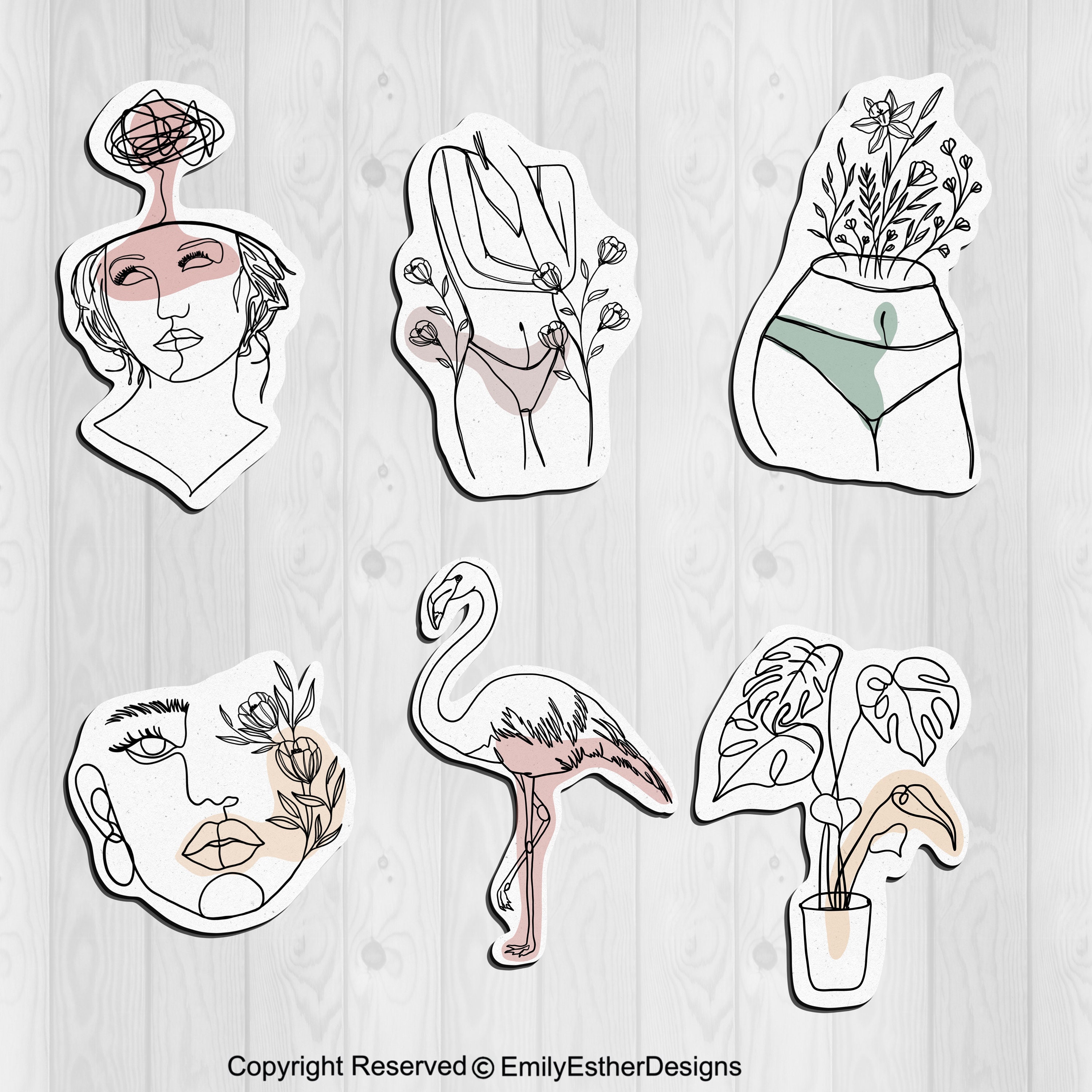 150 Minimalist Line Art Procreate Stamps: Floral & Tattoo - Etsy