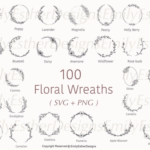 Couronne de fleurs SVG | Couronne de fleurs | Couronne de laurier svg | Fleur svg | svg floral | Cadre rond svg | Couronne de fleurs svg | fichiers svg