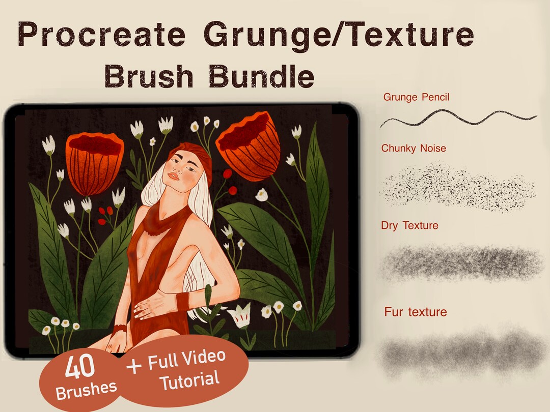 40 Procreate Texture and Grunge Brush Bundle, Procreate Brushes ...