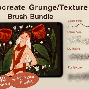 40 procreate texture and grunge brush bundle, procreate brushes, procreate watercolour brush, procreate gouache brush
