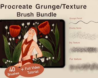 Procreate Texture Brush Bundle: 40 Grunge & Aquarell Pinsel (Vollständiges Video Tutorial)
