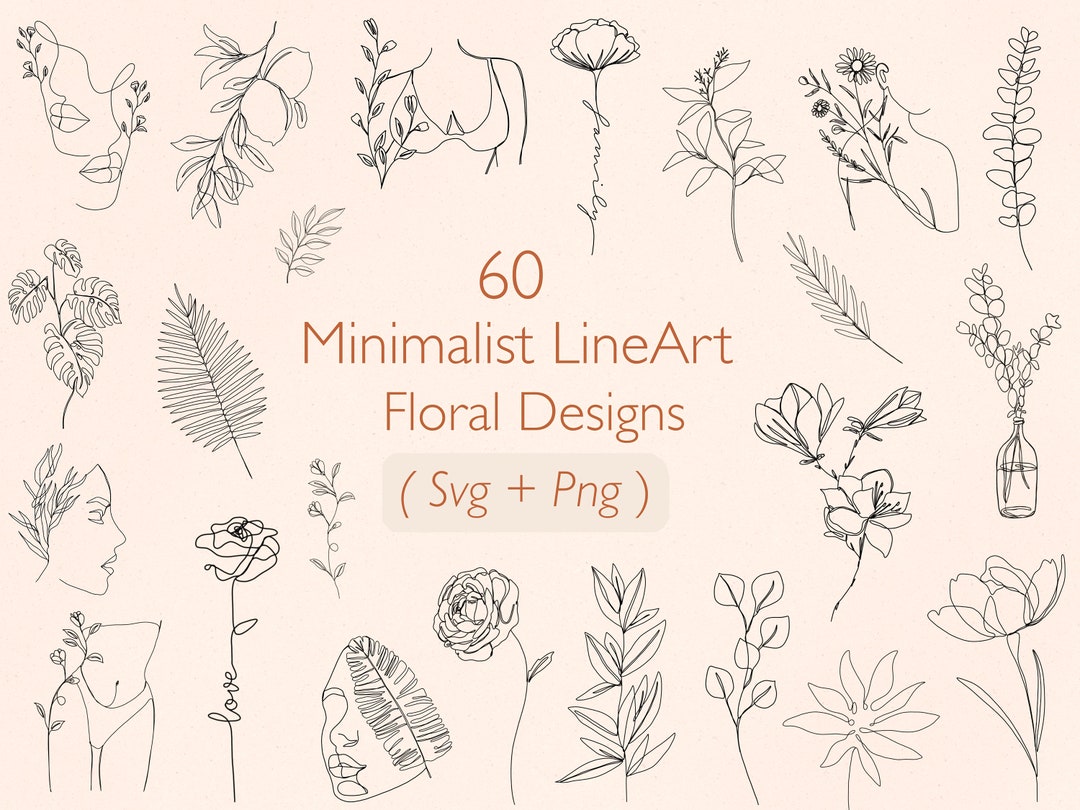 60 Minimalist Lineart Flower Svg Bundle, Flower Svg, Lineart Svg ...