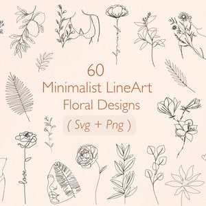 60 minimalistische lineart Blume svg bündeln, Blumen svg, Linearts svg, Blumen svg bündel, minimalistische Kunst svg, svg-Dateien für Cricut