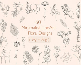 60 Minimalist LineArt Blumen-Svg-Bundle | Blumen-Svg | LineArt SVG | Blumen-Svg-Bundle | Minimalistische Kunst-Svg | SVG-Dateien für Cricut