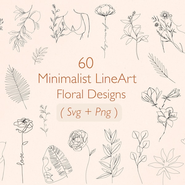 60 Minimalist LineArt Flower Svg Bundle | Flower Svg | LineArt Svg | Floral Svg Bundle | Minimalist Art Svg | Svg files for cricut