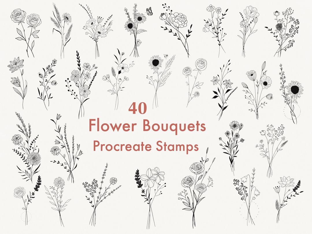 Flower Bouquets Procreate Stamps: Floral Tattoo Brushes (40 Set) - Etsy