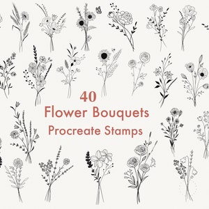 Flower Bouquets Procreate Stamps, Procreate Flowers, Procreate Floral Tattoo Brushes, Botanical Procreate Brushes, Procreate Floral Stamps
