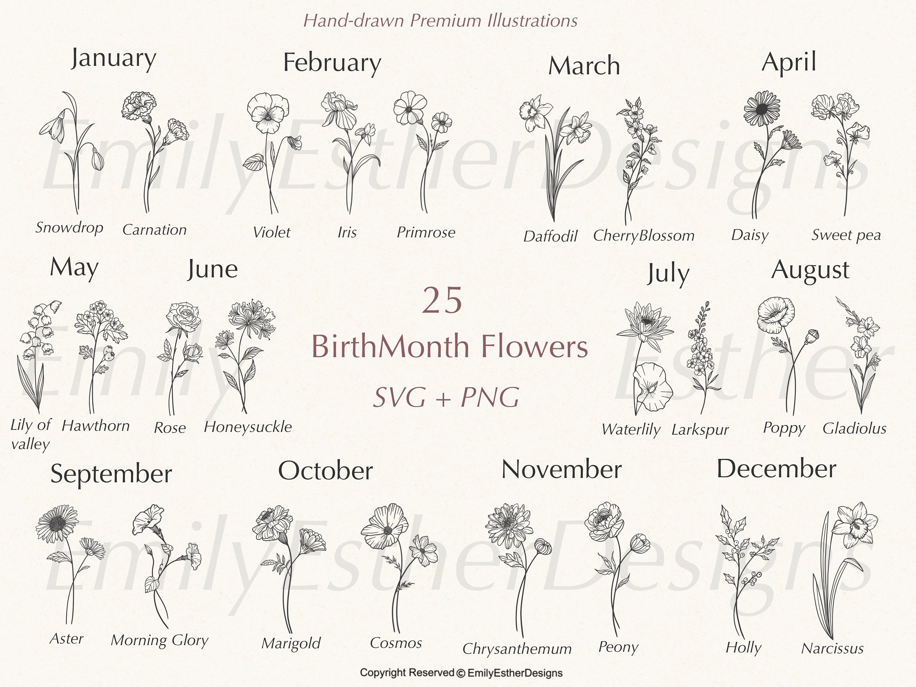 Birth Month Flower Tattoo  Etsy