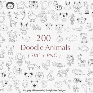 200 Animal Doodle Svg Bundle | Animal Svg | Doodle Svg | Safari animal svg | cute animal svg | farm animal svg | Animal clipart |nursery svg