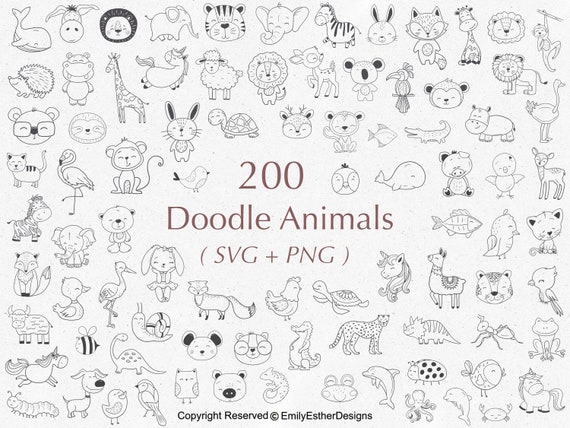 Animal Doodle SVG Bundle: Safari & Farm Clipart (SVG, PNG)