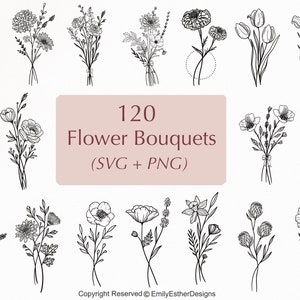 120 Blumenstrauß SVG Bundle, Blume und Blumenstrauß SVG, Hochzeit SVG, Blumenmuster für Cricut, kommerzielle Nutzung inklusive