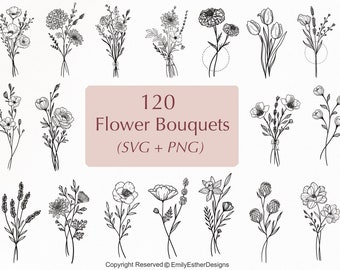 120 Blombukett SVG-paket: Bröllopsblommor (Kommersiellt bruk)