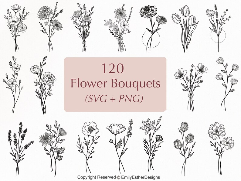 120 Blombukett SVG-paket: Bröllopsblommor (Kommersiellt bruk) bild 1