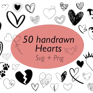 Handgetekende hart svg bundel, Valentijnsdag svg, hart svg, doodle svg, liefde svg, Cricut hart svg-bestand, hart svg download