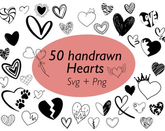 Hand-Drawn Heart SVG Bundle: 50 Valentine's Day Doodle Designs (Digital Download)