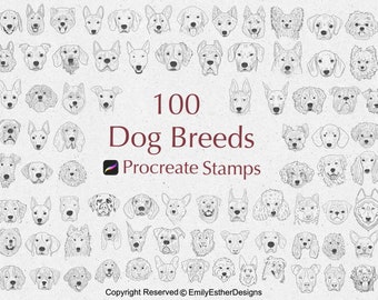 100 Dog Breeds Line Drawing Procreate Stamps| Dog Stamps | Dog Clipart | Stamps for Procreate | Animal Stamps | Procreate Doodle Brushes