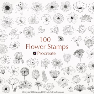 100 Procreate Flower Stamps | Procreate Flower Stamps | Floral Procreate | Procreate Botanical | Flower Stamps | Procreate Flower Brushes