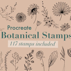 117 Procreate Botanical Stamps | Floral Procreate Stamps | Flowers, Leaves and Branches Procreate Stamps | digital stamp brush