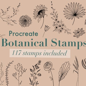 117 Procreate Botanical Stamps, Floral Stamps, Flowers, Leaves, and Branches Procreate Stamps, Digital Stamp Brush