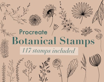 117 Procreate Botanical Stamps | Floral Procreate Stamps | Flowers, Leaves and Branches Procreate Stamps | digital stamp brush