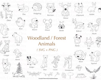 Woodland Animal SVG-bundel: Doodle Forest-clipart (PNG, SVG)