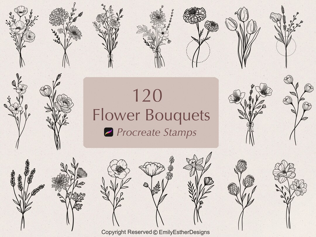 120 Flower Bouquet Procreate Stamps: Floral Botanical Brushes - Etsy